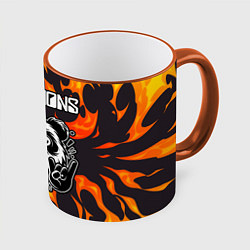 Кружка 3D Scorpions рок панда и огонь, цвет: 3D-оранжевый кант