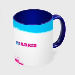 Кружка 3D Real Madrid neon gradient style по-горизонтали, цвет: 3D-белый + синий