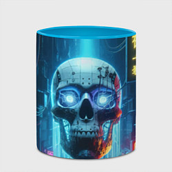 Кружка 3D Cyber skull - neon glow ai art, цвет: 3D-белый + небесно-голубой — фото 2