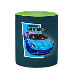 Кружка 3D Спортивная итальянская машина Lamborghini Aventado, цвет: 3D-белый + светло-зеленый — фото 2