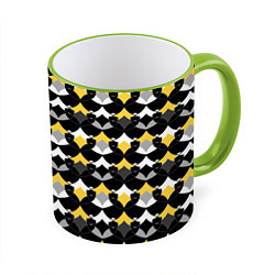 Кружка 3D Желто черный с белым геометрический узор, цвет: 3D-светло-зеленый кант