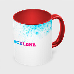 Кружка 3D Barcelona neon gradient style по-горизонтали, цвет: 3D-белый + красный