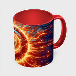 Кружка 3D Наэлектризованная кибер поверхность - нейросеть, цвет: 3D-белый + красный