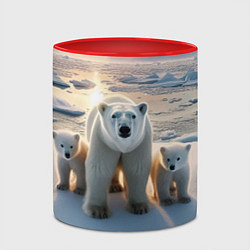 Кружка 3D Polar bear with her cubs - ai art, цвет: 3D-белый + красный — фото 2