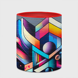 Кружка 3D Геометрическое абстрактное граффити - нейросеть, цвет: 3D-белый + красный — фото 2
