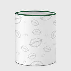 Кружка 3D Паттерн серый контур губ на белом - lips, цвет: 3D-зеленый кант — фото 2