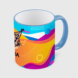 Кружка 3D Нарисованный кот Шлепа pop art, цвет: 3D-небесно-голубой кант