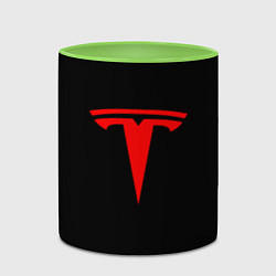 Кружка 3D Tesla red logo, цвет: 3D-белый + светло-зеленый — фото 2
