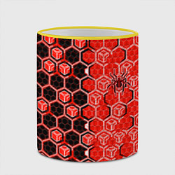 Кружка 3D Техно-киберпанк шестиугольники красный и чёрный с, цвет: 3D-желтый кант — фото 2