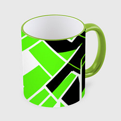 Кружка 3D Зелёные широкие линии на белом фоне, цвет: 3D-светло-зеленый кант