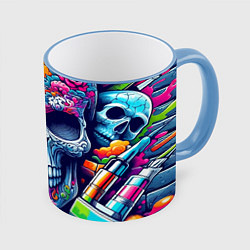 Кружка 3D Ai art skull - graffiti, цвет: 3D-небесно-голубой кант