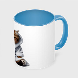 Кружка 3D Котик в халате и кофе, цвет: 3D-белый + небесно-голубой