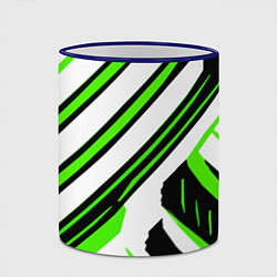 Кружка 3D Чёрно-зелёные полосы на белом фоне, цвет: 3D-синий кант — фото 2