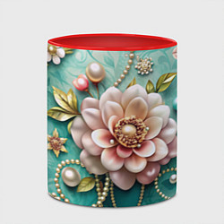 Кружка 3D Объемные цветы и жемчуг, цвет: 3D-белый + красный — фото 2