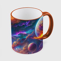 Кружка 3D Космический пейзаж яркий с галактиками, цвет: 3D-оранжевый кант