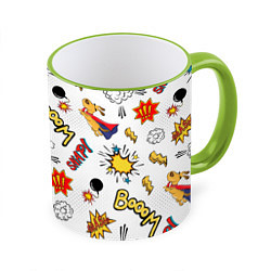 Кружка 3D Комикс изображение с собакой pop art, цвет: 3D-светло-зеленый кант