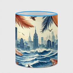 Кружка 3D Коллаж с видом Нью-Йорка - нейросеть, цвет: 3D-небесно-голубой кант — фото 2