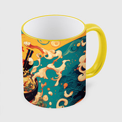 Кружка 3D The cat eats ramen, цвет: 3D-желтый кант