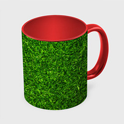 Кружка 3D Текстура газона, цвет: 3D-белый + красный