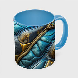Кружка 3D Объемный футуристический текстурный костюм из кожи, цвет: 3D-белый + небесно-голубой
