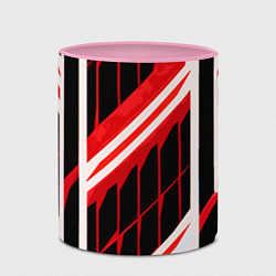 Кружка 3D Red and white lines on a black background, цвет: 3D-белый + розовый — фото 2