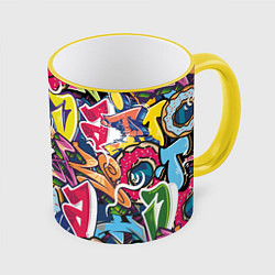 Кружка 3D Буква т в граффити, цвет: 3D-желтый кант
