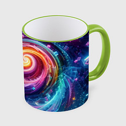 Кружка 3D Космическая галактическая спираль - неоновое свече, цвет: 3D-светло-зеленый кант