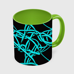 Кружка 3D Ярко голубые линии, цвет: 3D-белый + светло-зеленый