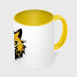Кружка 3D Злой желтый волк, цвет: 3D-белый + желтый