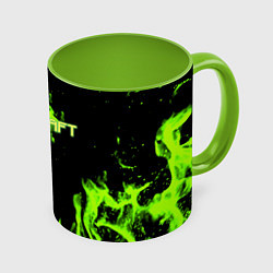 Кружка 3D Minecraft green logo fire, цвет: 3D-белый + светло-зеленый