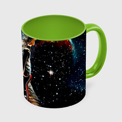 Кружка 3D Космический кот играет на гитаре, цвет: 3D-белый + светло-зеленый