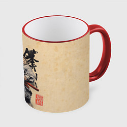 Кружка 3D Жаба самурай - japan aesthetic, цвет: 3D-красный кант