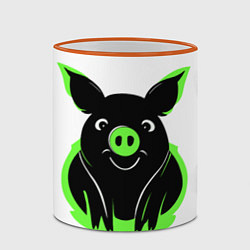 Кружка 3D Зеленая хрюшка, цвет: 3D-оранжевый кант — фото 2