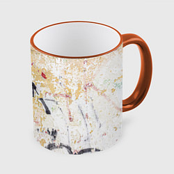 Кружка 3D Стена с потрескавшейся краской и надписи, цвет: 3D-оранжевый кант