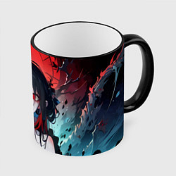 Кружка 3D Девушка в стиле аниме в воде, цвет: 3D-черный кант