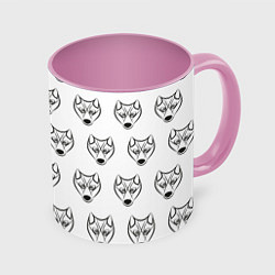 Кружка 3D Паттерн волк, цвет: 3D-белый + розовый