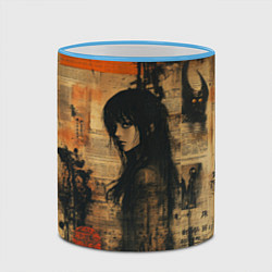 Кружка 3D Девушка на газете, цвет: 3D-небесно-голубой кант — фото 2