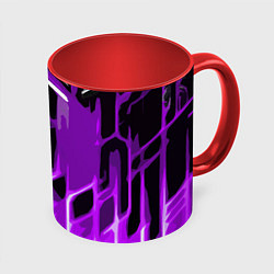 Кружка 3D Abstract purple stripes on a black background, цвет: 3D-белый + красный