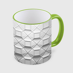 Кружка 3D Бело серая геометрия, цвет: 3D-светло-зеленый кант