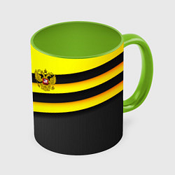 Кружка 3D Герб РФ геометрия линии, цвет: 3D-белый + светло-зеленый