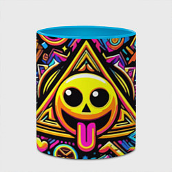 Кружка 3D Красочный паттерн со смайликом - нейроарт, цвет: 3D-белый + небесно-голубой — фото 2