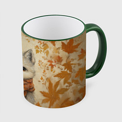 Кружка 3D Волчонок в шарфе, цвет: 3D-зеленый кант