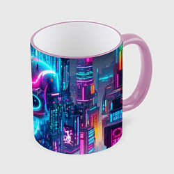 Кружка 3D Neon skull in metropolis - future, цвет: 3D-розовый кант