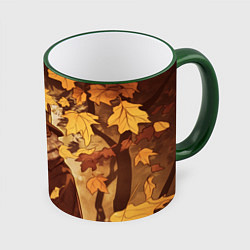 Кружка 3D Чумной доктор в осеннем лесу, цвет: 3D-зеленый кант