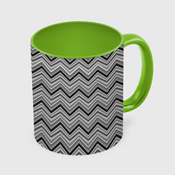 Кружка 3D Серо белый геометрический узор зигзаг, цвет: 3D-белый + светло-зеленый