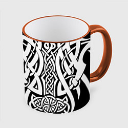 Кружка 3D Языческий кельтский орнамент тату, цвет: 3D-оранжевый кант