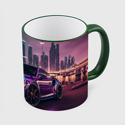 Кружка 3D Porshe night city, цвет: 3D-зеленый кант