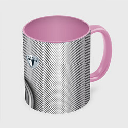 Кружка 3D Tesla carbon metal, цвет: 3D-белый + розовый