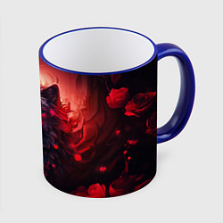 Кружка 3D Волчица и розы, цвет: 3D-синий кант