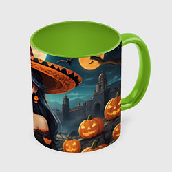 Кружка 3D Страшилки ведьмочка, цвет: 3D-белый + светло-зеленый